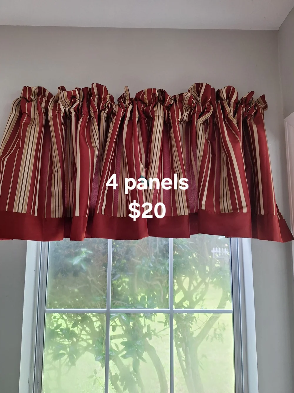 Red and Beige Striped Window Valance - 4
